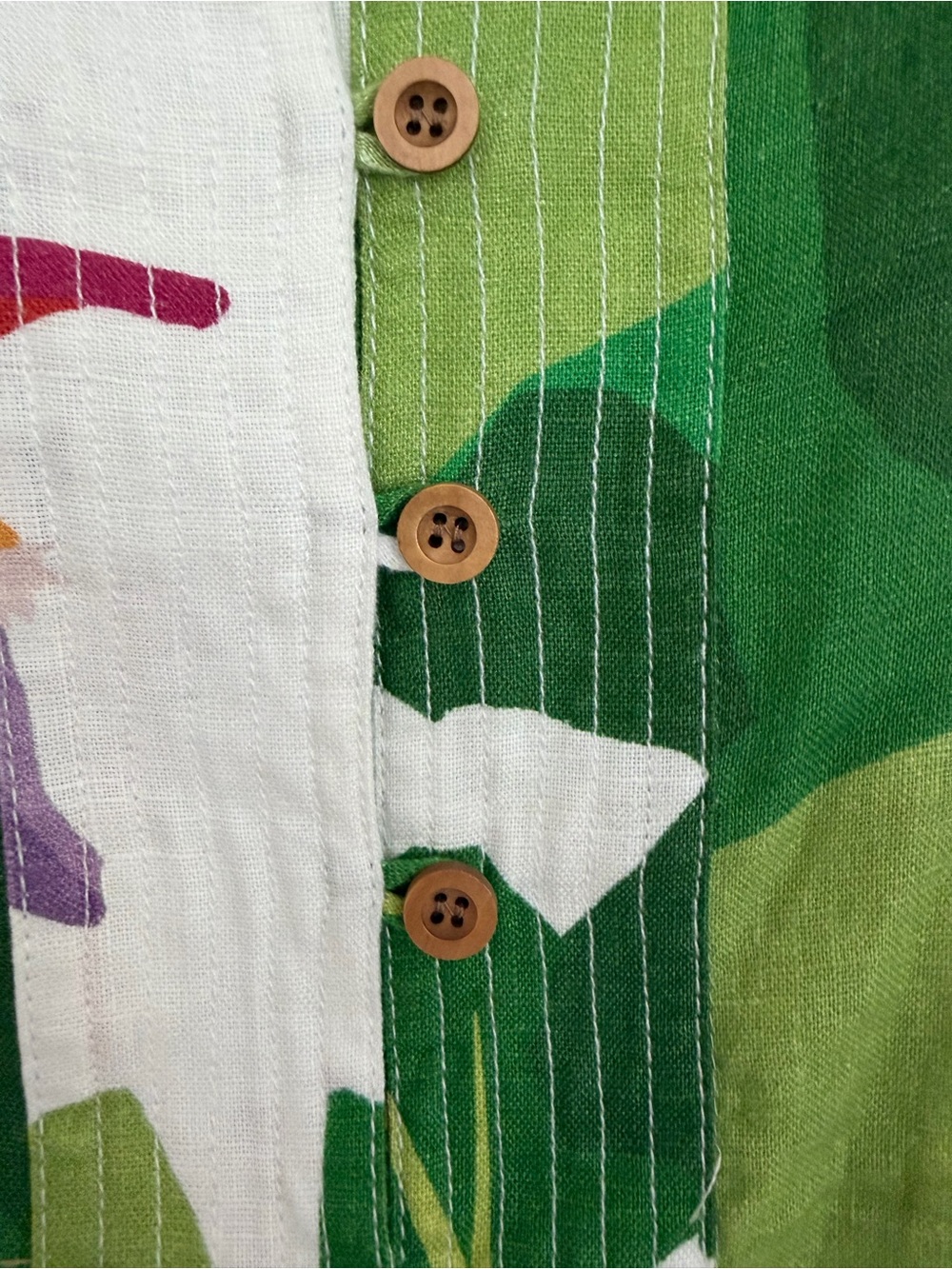FARM Rio Linen Green & White Floral Button-Front Mini Dress Sz M - Picture 4 of 4